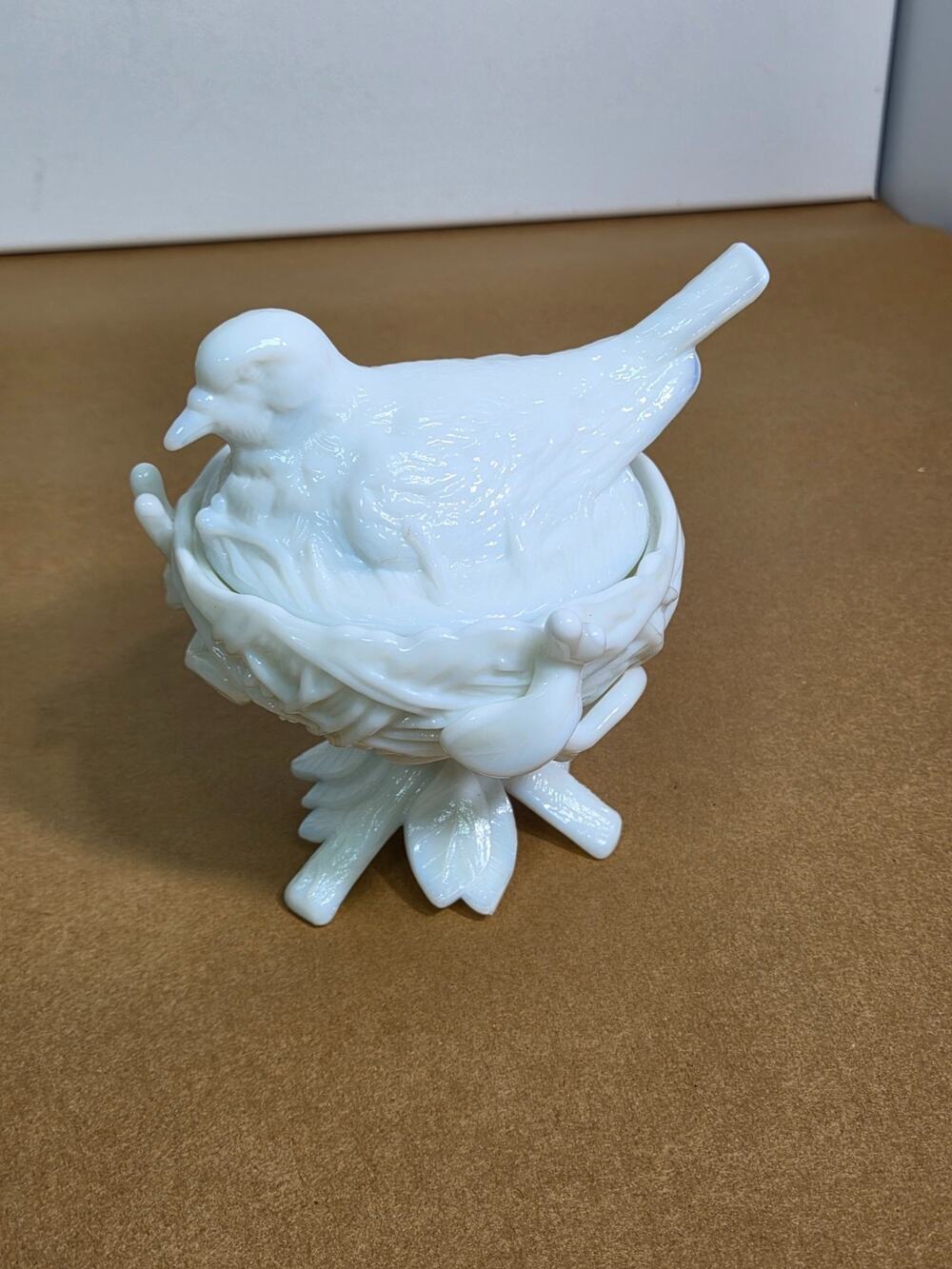 Vintage Westmoreland Milk Glass Dove on Nest Pedestal Covered Candy Dish WG Logo